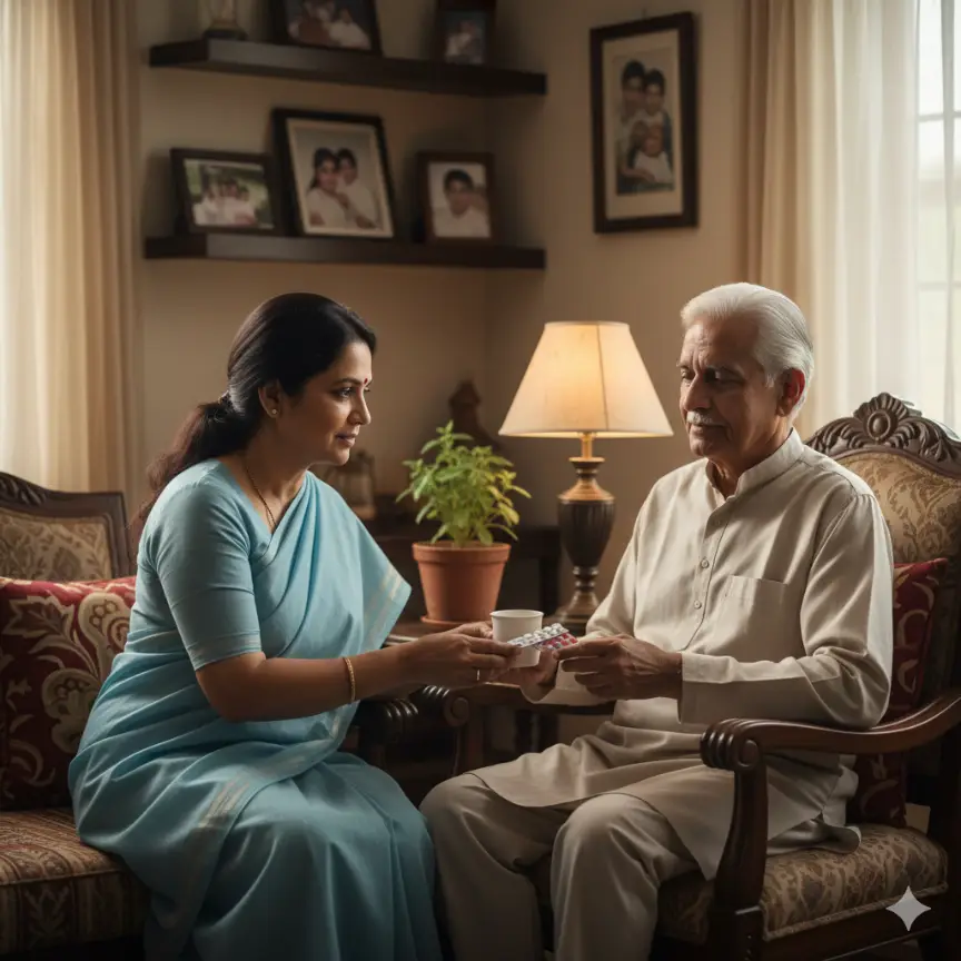 Senior citizen care services in Visakhapatnam with caregiver assisting elderly person at home